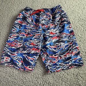 Under‎ Armour Boys Swim Trunks Size Youth Medium Victory Blue Red White Camo